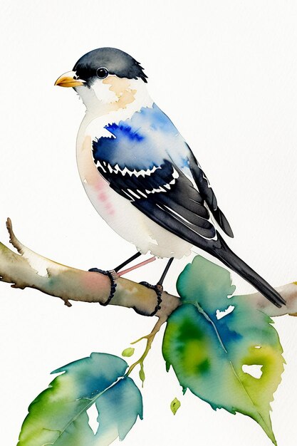 Foto bunte vogel-tier-tapeten-hintergrundillustration im aquarell-tintenstil, die auf einem ast steht