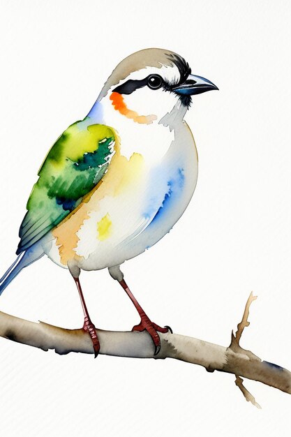 Foto bunte vogel-tier-tapeten-hintergrundillustration im aquarell-tintenstil, die auf einem ast steht