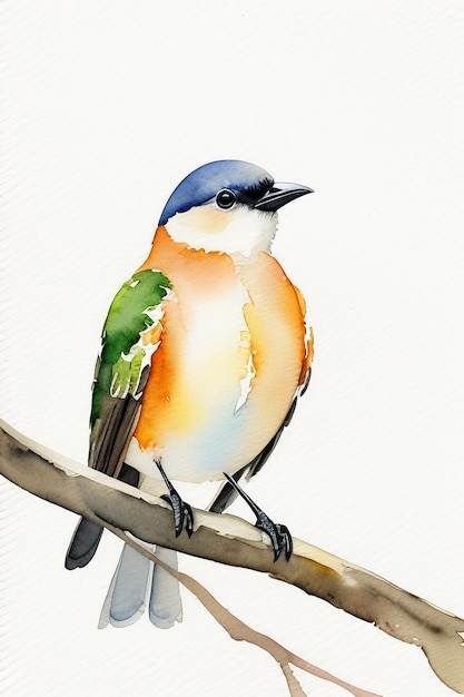 Foto bunte vogel-tier-tapeten-hintergrundillustration im aquarell-tintenstil, die auf einem ast steht