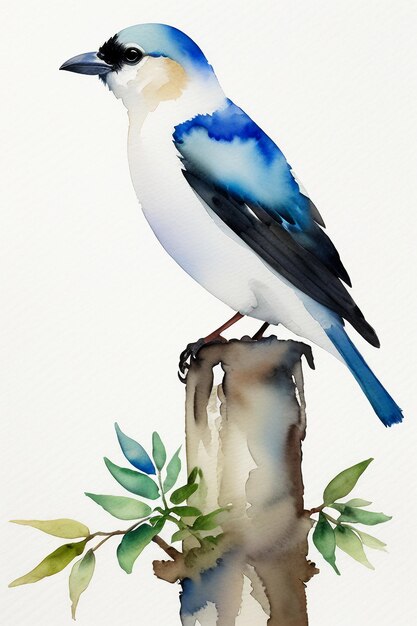 Bunte Vogel-Tier-Tapeten-Hintergrundillustration im Aquarell-Tintenstil, die auf einem Ast steht