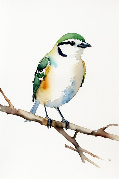 Foto bunte vogel-tier-tapeten-hintergrundillustration im aquarell-tintenstil, die auf einem ast steht