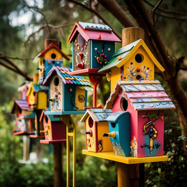 Foto bunte vogelhäuser im freien