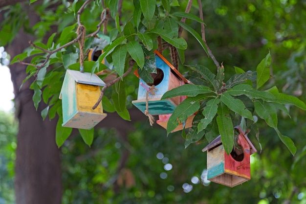 Bunte Vogelhäuser in einem Baum