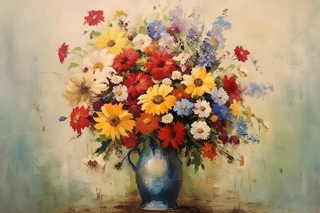 Bunte Wildblumen in einer Vase Ölgemälde Blumen