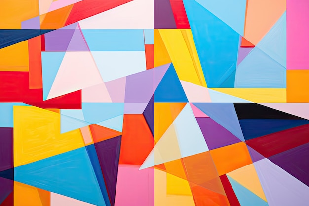 Bunter abstrakter Hintergrund mit geometrischen Formen in Form von Dreiecken, bunte geometrische abstrakte Malerei an einer Wand, AI generiert