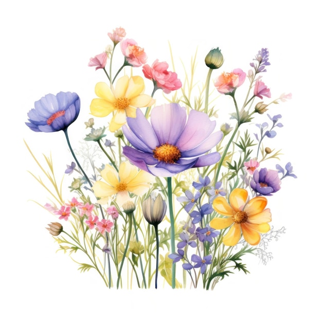 Bunter Aquarell-Frühlingsblumenstrauß