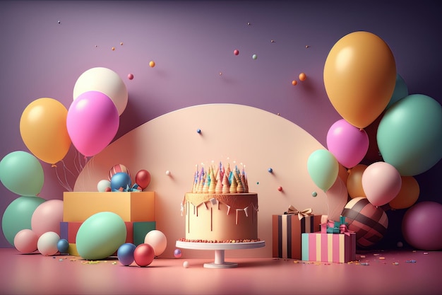 Bunter Geburtstagshintergrund mit Luftballons Generative KI-Illustrationen