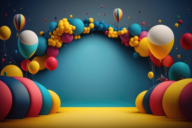 Bunter Geburtstagshintergrund mit Luftballons und Platz für Text Illustration AI Generative