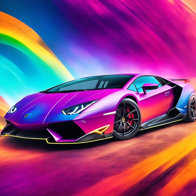 Bunter Lamborghini auf buntem Hintergrund, generative KI