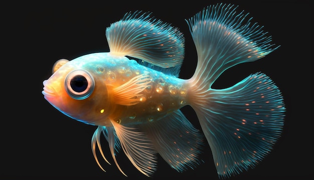 Bunter niedlicher fremder Fisch mit schönem langem Schwanz Generative KI