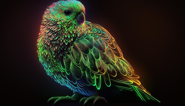 Bunter, niedlicher Kakapo-Neonvogel, der mit Midjourney erstellt wurde