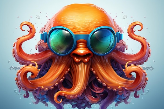 Foto bunter oktopus mit sonnenbrille cartoon isolierter hintergrund generative ki