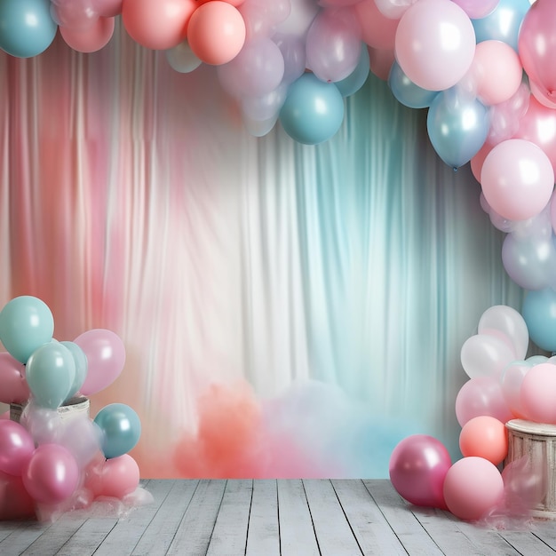 Bunter Party-Geburtstagshintergrund mit Luftballons, Babyparty-Interieur