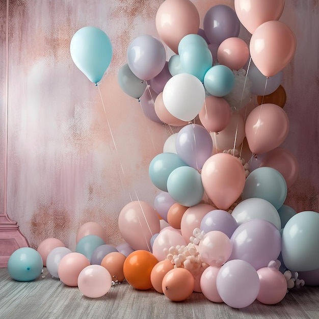 Bunter Party-Geburtstagshintergrund mit Luftballons, Babyparty-Interieur