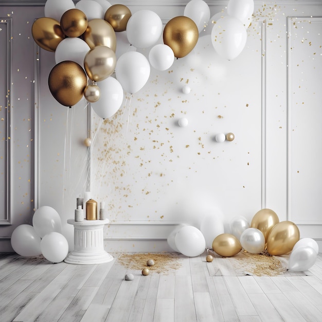 Bunter Party-Geburtstagshintergrund mit Luftballons, Babyparty-Interieur