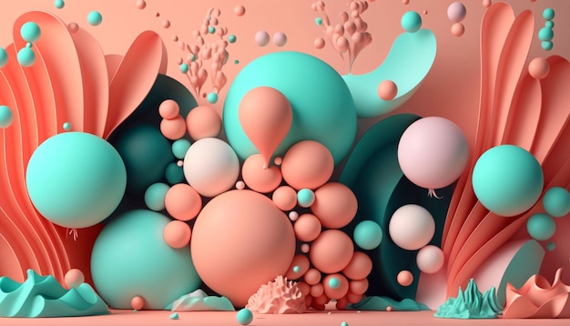 Bunter Party-Hintergrund mit korallenroten rosa und Aqua-Ballone Generative Ai