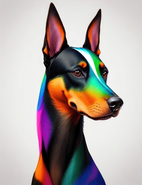 Bunter Regenbogen realistischer Dobermann-Hund Generative KI