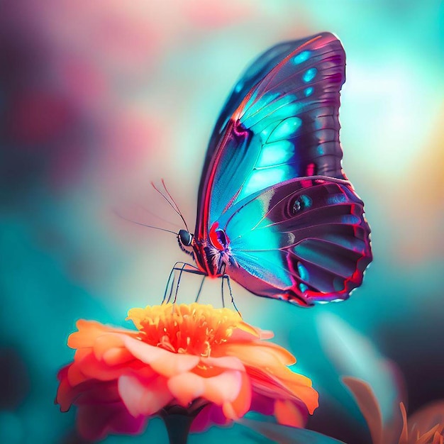 bunter Schmetterling Neonblau digitale Kunstillustration