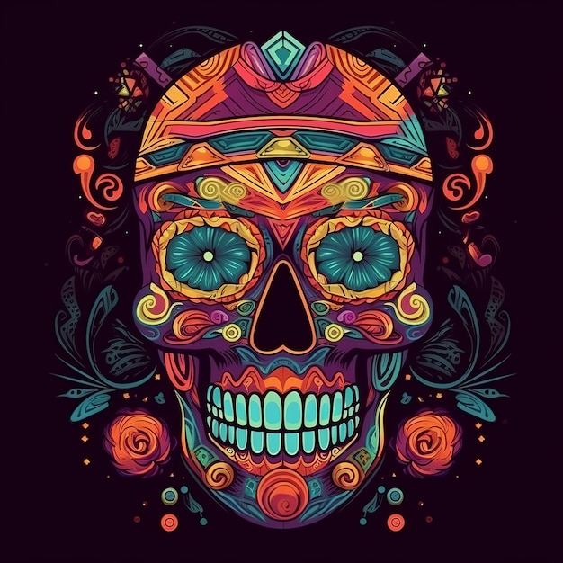 Bunter Totenkopf für Cinco de Mayo und Tag der Toten