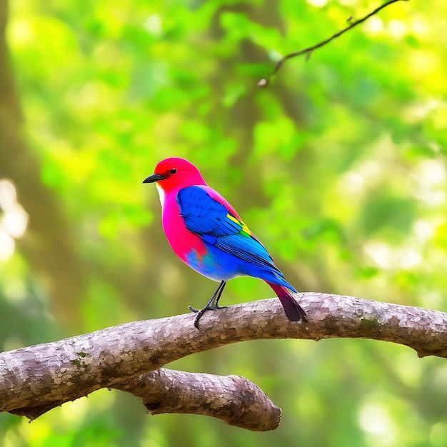 Bunter Vogel isoliert auf dem Boden stehend mit weißem Hintergrund, blauer Vogel, erzeugt durch KI