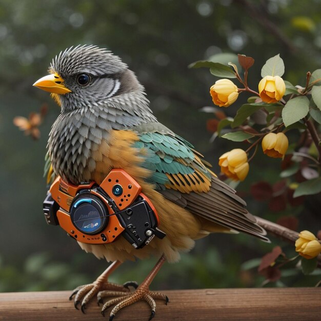 Foto bunter vogel sitzt auf einem ast im wald, erzeugt durch ki