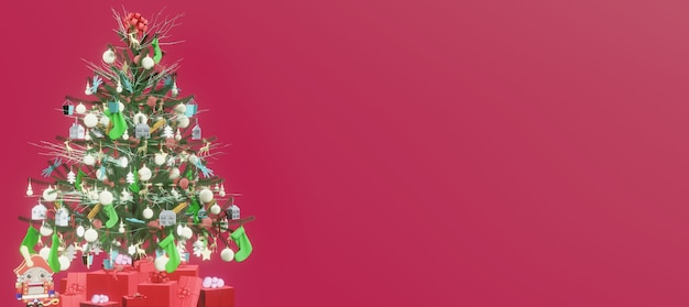 Bunter Weihnachtsbaum und Geschenkbox