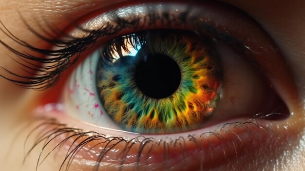 Buntes Auge Auge mit Regenbogenfarben AI Generative