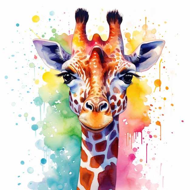 Buntes Bild der Giraffen-Aquarellillustration isoliert auf weißem Hintergrund