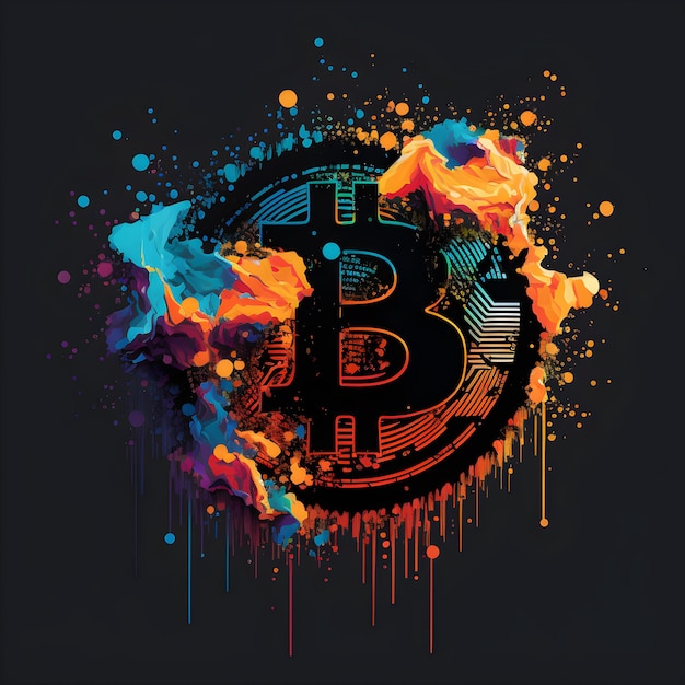 Buntes Bitcoin-Illustrationsneonspritzen