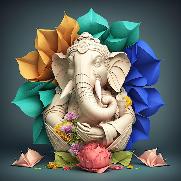 Buntes Blumenhandwerk aus Origami des indischen Gottes Ganesh