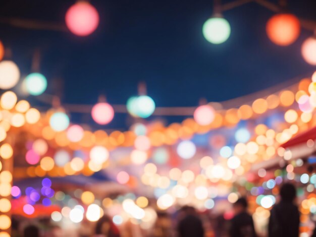 Buntes Bokeh auf dem Nachtmarkt verwischt den Hintergrund des Nachtmarkts