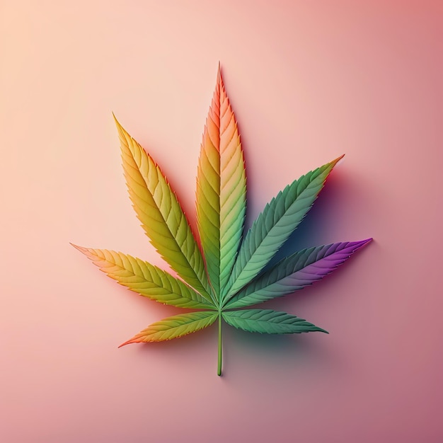 Buntes Cannabisblatt auf pastellfarbenem Hintergrund Generative KI