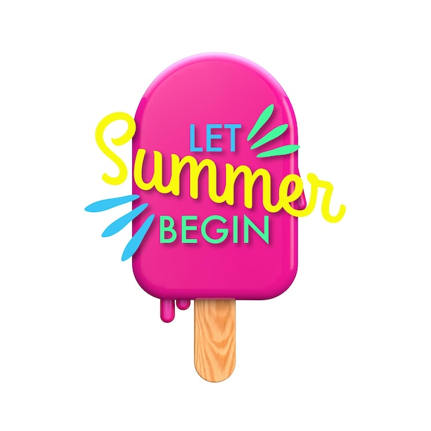 Buntes Eis am Stiel der Sommerzeit mit Nachricht „Der Sommer beginnt“.