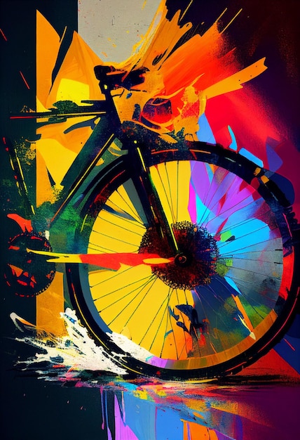 Buntes Fahrrad mit hellem Rad und generativer KI im Hintergrund
