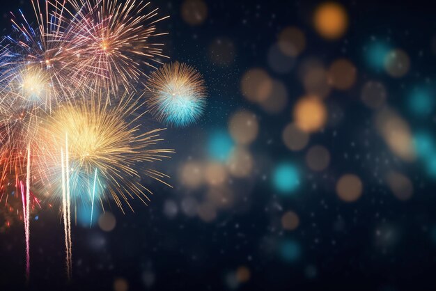 Buntes Feuerwerk mit Bokeh auf schwarzem Hintergrund