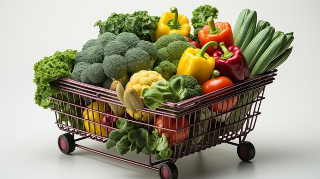 buntes frisches Gemüse in einem Korb auf weißem Hintergrund gesunde Ernährung