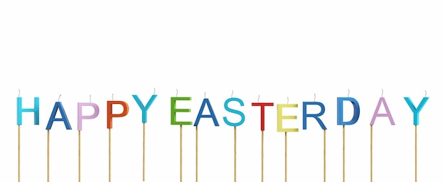 Buntes "Happy Easter Day" -Wort gemacht mit Kerzenfeier für Ostertag