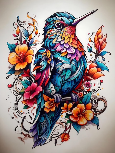 Buntes Kolibri-Tattoo