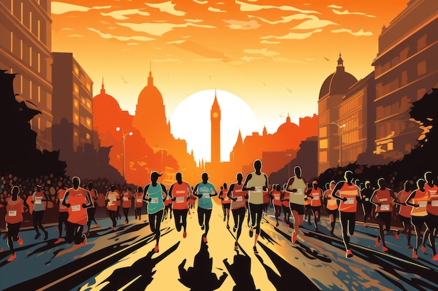 Buntes Laufmarathon-Plakat. Menschen laufen buntes Plakat. Vektorillustration