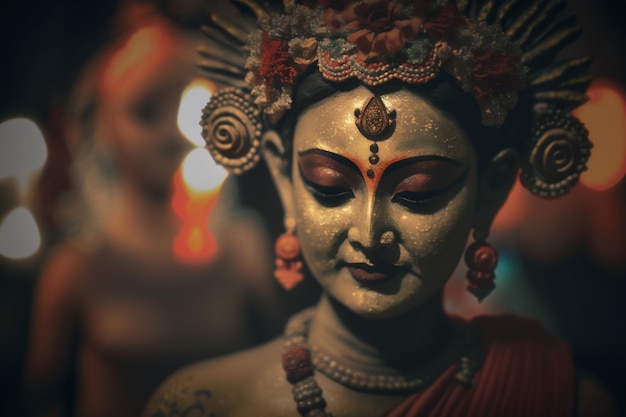 Buntes Make-up auf Figuren für die Feier zum tibetischen Vajrayogini-Fest