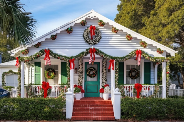 Buntes, mit Weihnachtsdesign dekoriertes Haus in der Celebration Street, Florida, USA