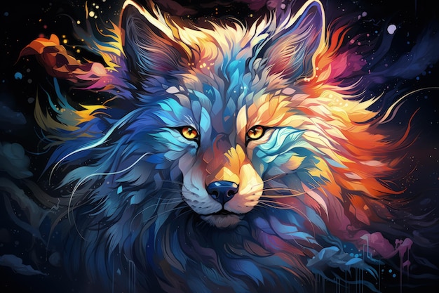 Buntes Muster mit Pinseln gemalt, abstrakte Tierillustration Wolf