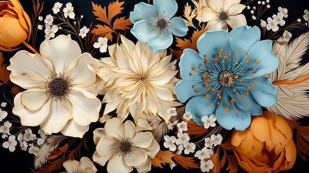 Buntes, nahtloses botanisches Muster, detaillierte Blumenillustration