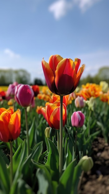 Buntes offenes Feld mit schönen Tulpen Generative AI