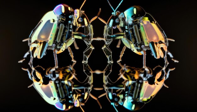 Buntes reflektierendes metallisches Catharoid-Käfer-Insekt von Generate AI