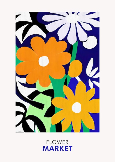 Buntes Retro-Blumenmarkt-Poster, druckbare botanische Sammlung, Wandkunst