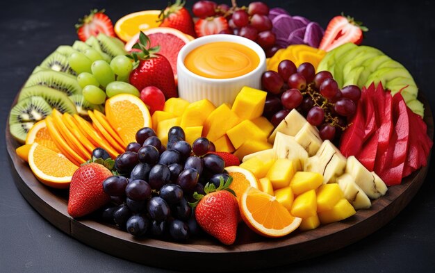 Buntes und köstliches Obst-Regenbogen-Display