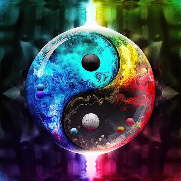 Buntes Yin und Yang aus Farbkombinationen. Symbol der Harmonie