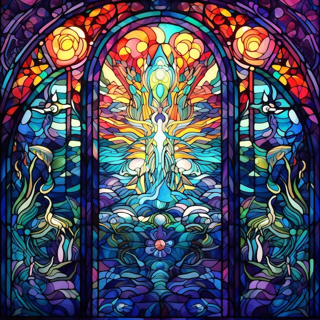 Buntglas der Kathedrale, farbiges Fensterglas der Kirche