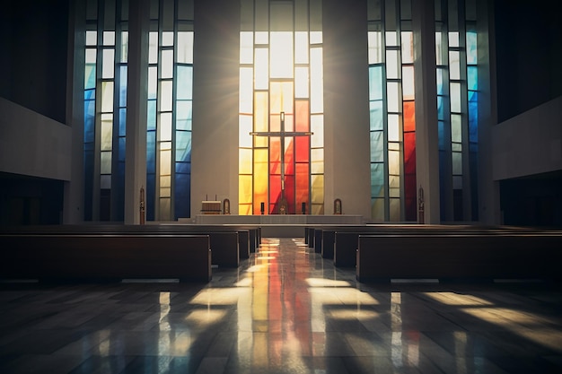 Buntglasfenster in einer modernen Kirche